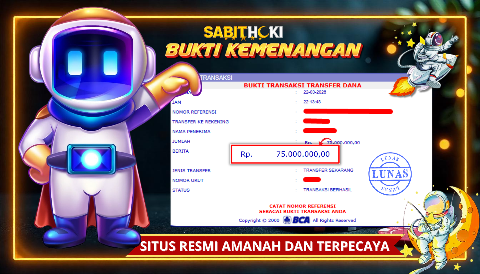 SELAMAT KEPADA MEMBER SETIA SABITHOKI BERHASIL JACKPOT DI PERMAINAN SPACEMAN